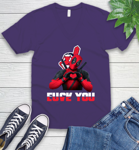 MLB Cleveland Indians Deadpool Love You Fuck You Baseball Sports V-Neck T-Shirt 9