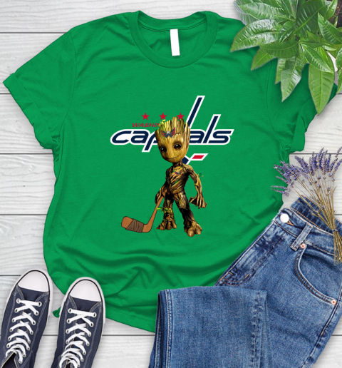 Washington Capitals NHL Hockey Groot Marvel Guardians Of The Galaxy Women's T-Shirt 6