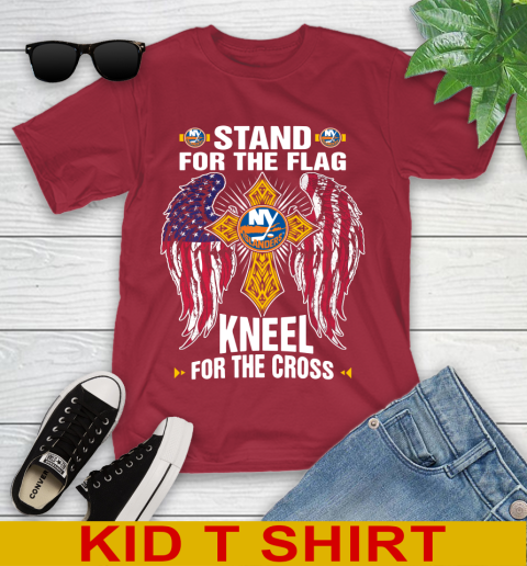 NHL Hockey New York Islanders Stand For Flag Kneel For The Cross Shirt Youth T-Shirt 12