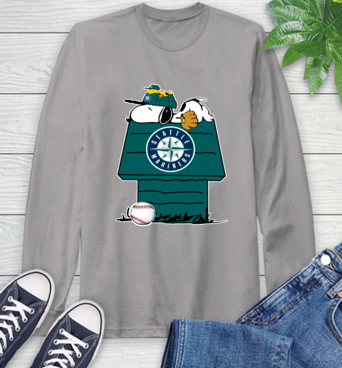 MLB Seattle Mariners Snoopy Woodstock The Peanuts Movie Baseball T Shirt Long Sleeve T-Shirt 6