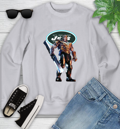 NFL Thanos Gauntlet Avengers Endgame Football New York Jets Youth Sweatshirt 4