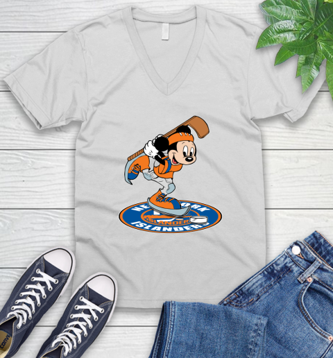 NHL Hockey New York Islanders Cheerful Mickey Disney Shirt V-Neck T-Shirt 2