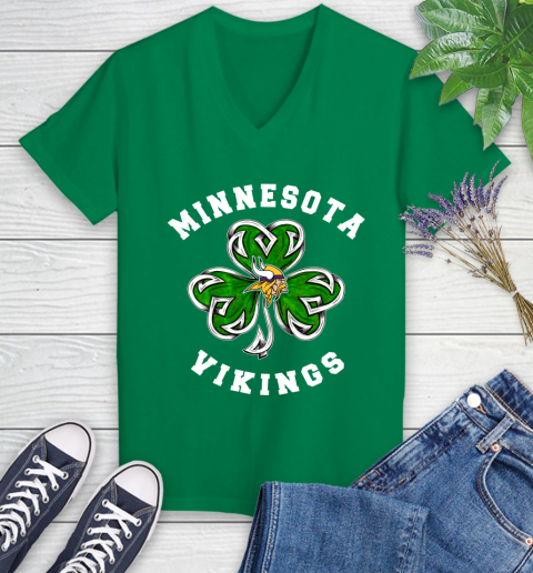 NFL Minnesota Vikings Three Leaf Clover St Patrick's Day Football Sports Women's V-Neck T-Shirt 5