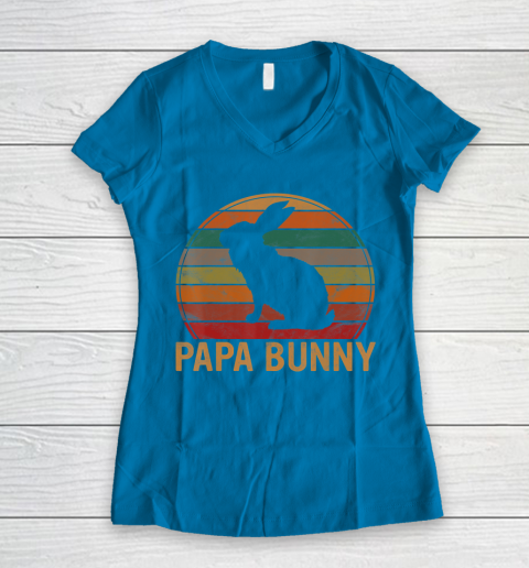 Father gift shirt Mens Retro Papa Bunny Sunset Gift Pet Rabbit Owner Daddy Easter T Shirt Women's V-Neck T-Shirt 5