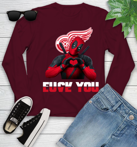 NHL Detroit Red Wings Deadpool Love You Fuck You Hockey Sports Youth Long Sleeve 6