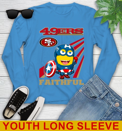 NFL Football San Francisco 49ers Captain America Marvel Avengers Minion Faithful Shirt Youth Long Sleeve 8