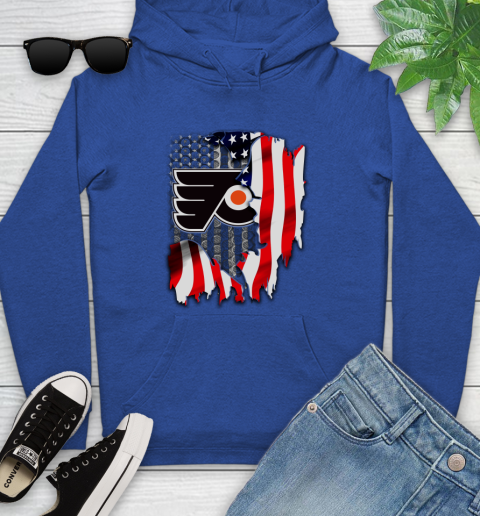 Philadelphia Flyers NHL Hockey American Flag Youth Hoodie 11