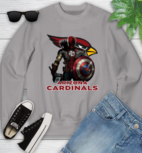 NFL Captain America Thor Spider Man Hawkeye Avengers Endgame Football Arizona Cardinals Youth Sweatshirt 4