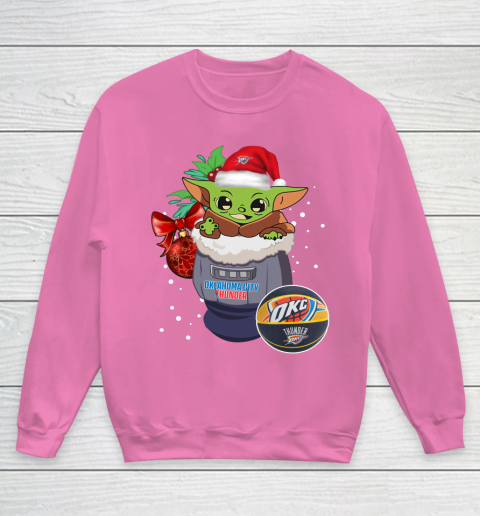 Oklahoma City Thunder Christmas Baby Yoda Star Wars Funny Happy NBA Youth Sweatshirt 7