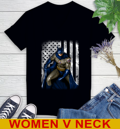 New York Mets MLB Baseball Batman DC American Flag Shirt Women's V-Neck T-Shirt