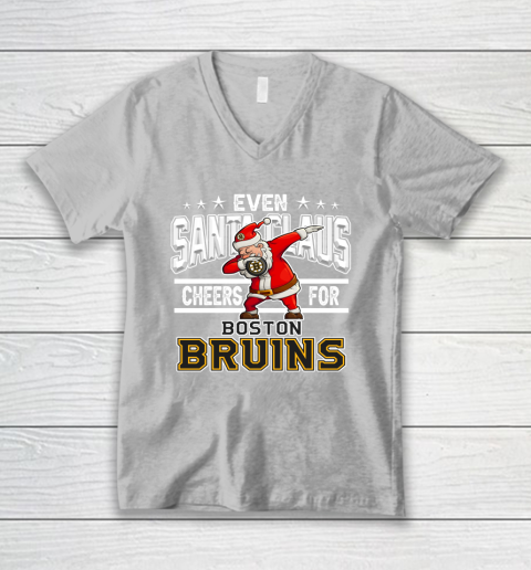 Boston Bruins Even Santa Claus Cheers For Christmas NHL V-Neck T-Shirt 3