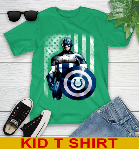 Indianapolis Colts NFL Football Captain America Marvel Avengers American Flag Shirt Youth T-Shirt 7
