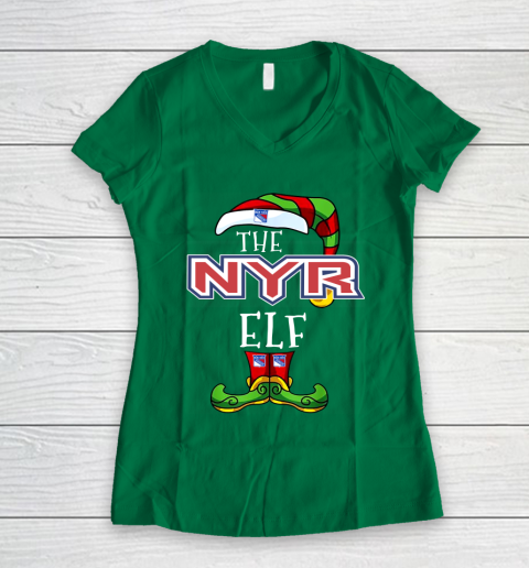 New York Rangers Christmas ELF Funny NHL Women's V-Neck T-Shirt 3