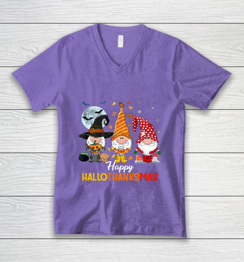 Gnomes Halloween And Merry Christmas Happy Hallothanksmas V-Neck T-Shirt 8