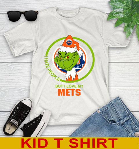 New York Mets MLB Christmas Grinch I Hate People But I Love My Favorite Baseball Team Youth T-Shirt