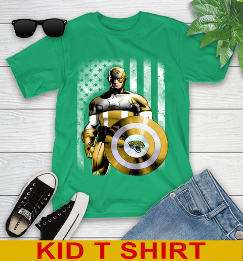 Jacksonville Jaguars NFL Football Captain America Marvel Avengers American Flag Shirt Youth T-Shirt 7