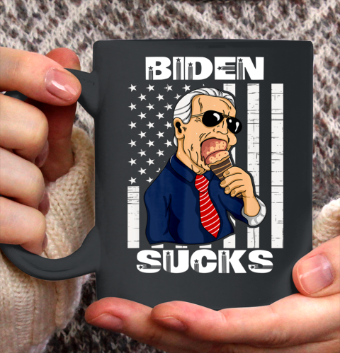 Biden Sucks Shirt American Flag Anti Biden Ice Cream Ceramic Mug 11oz