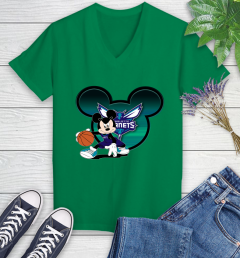 NBA Charlotte Hornets Mickey Mouse Disney Basketball Women's V-Neck T-Shirt 5