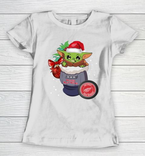 Detroit Red Wings Christmas Baby Yoda Star Wars Funny Happy NHL Women's T-Shirt 3