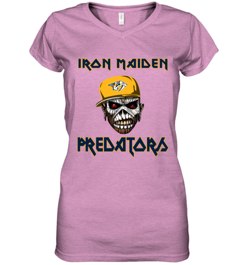 NHL Nashville Predators Iron Maiden Rock Band Music Hockey Sports 7VNBkklpyAq women v neck t shirt 39 95 151514 front heather radiant orchid