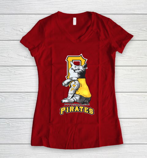 MLB Baseball My Cat Loves Pittsburgh Pirates Women's V-Neck T-Shirt 8