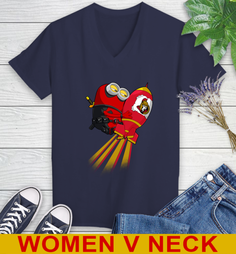 NHL Hockey Ottawa Senators Deadpool Minion Marvel Shirt Women's V-Neck T-Shirt 12