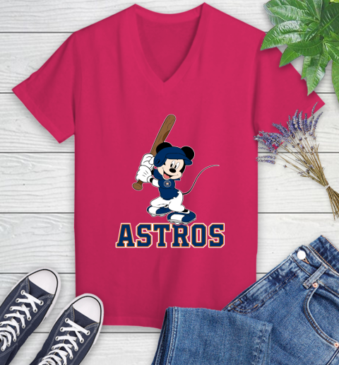 MLB Baseball Houston Astros Cheerful Mickey Mouse Shirt Women's V-Neck T-Shirt 8