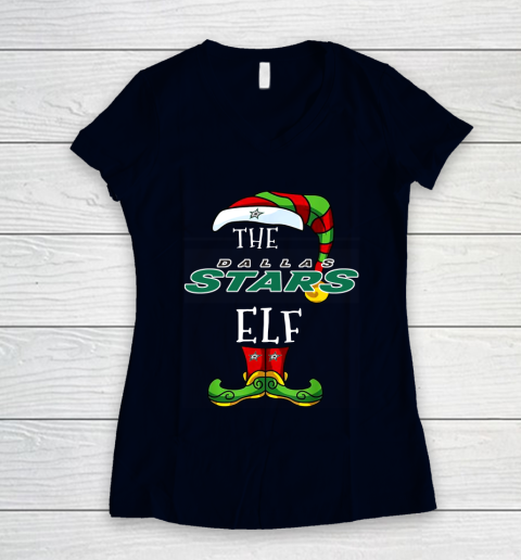 Dallas Stars Christmas ELF Funny NHL Women's V-Neck T-Shirt 2