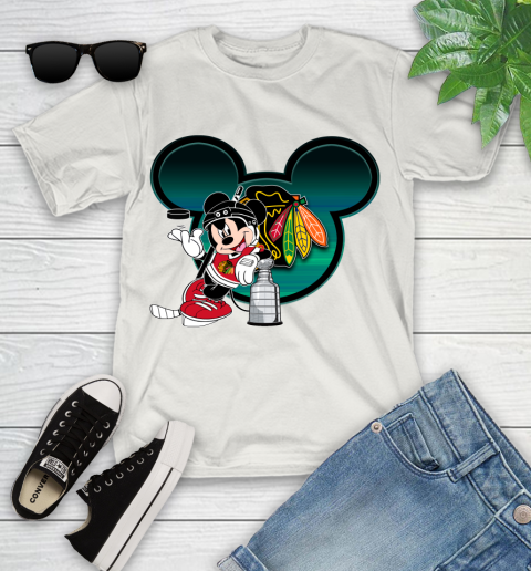 NHL Chicago Blackhawks Stanley Cup Mickey Mouse Disney Hockey T Shirt Youth T-Shirt 12