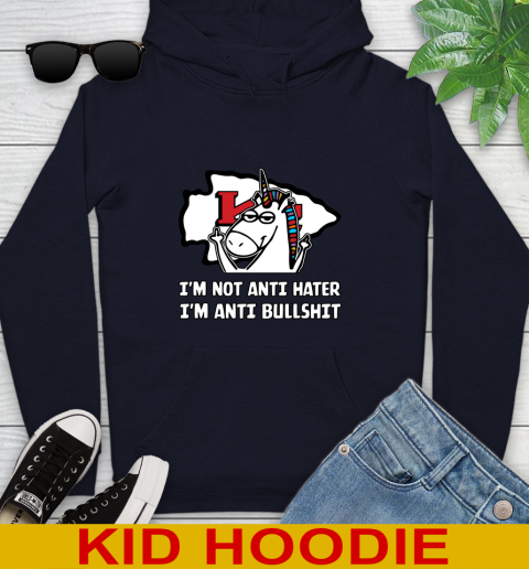 Kansas City Chiefs NFL Football Unicorn I'm Not Anti Hater I'm Anti Bullshit Youth Hoodie 4