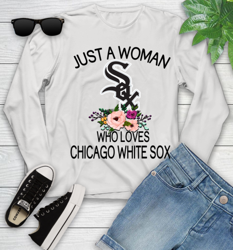 MLB Just A Woman Who Loves Chicago White Sox Baseball Sports Youth Long Sleeve