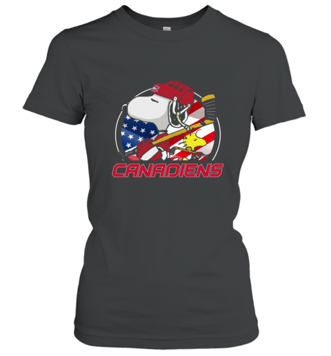 lshm montreal canadienssnoopy and woodstock nhl ladies t shirt 20 front black