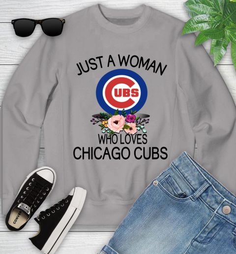 MLB Just A Woman Who Loves Chicago Cubs Baseball Sports Youth Sweatshirt 2
