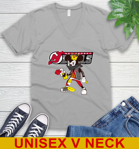 New Jersey Devils NHL Hockey Mickey Peace Sign Sports V-Neck T-Shirt 4