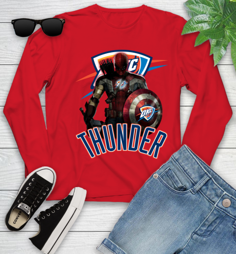 Oklahoma City Thunder NBA Basketball Captain America Thor Spider Man Hawkeye Avengers Youth Long Sleeve 11