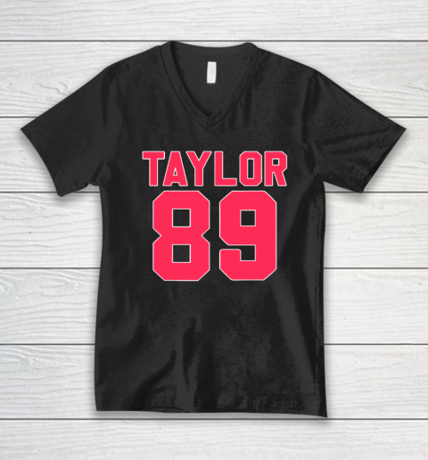 Pink Numbers Taylor 89 Football Fans V-Neck T-Shirt