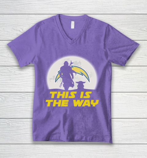Los Angeles Chargers NFL Football Star Wars Yoda And Mandalorian This Is The Way V-Neck T-Shirt 8