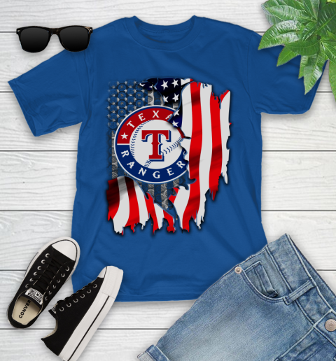 Texas Rangers MLB Baseball American Flag Youth T-Shirt 12