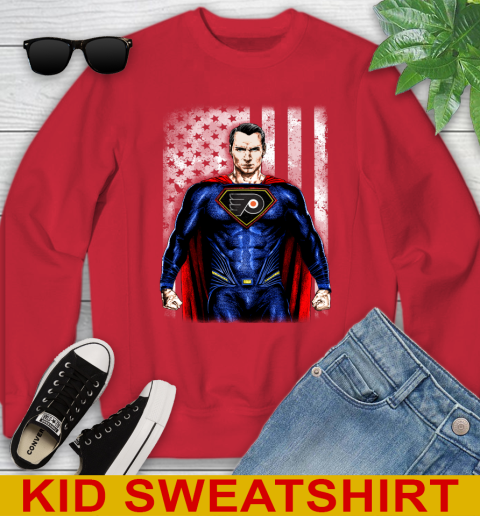 NHL Hockey Philadelphia Flyers Superman DC Shirt Youth Sweatshirt - Image 8