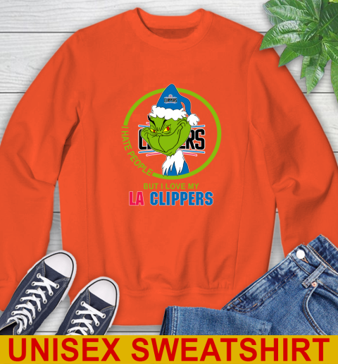 LA Clippers NBA Christmas Grinch I Hate People But I Love My Favorite Basketball Team Sweatshirt 4