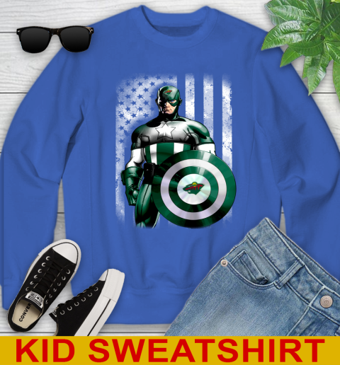 Minnesota Wild NHL Hockey Captain America Marvel Avengers American Flag Shirt Youth Sweatshirt 6