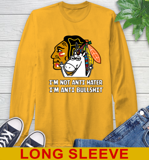 Chicago Blackhawks NHL Hockey Unicorn I'm Not Anti Hater I'm Anti Bullshit Long Sleeve T-Shirt 3