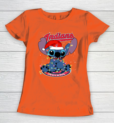 Cleveland Indians MLB noel stitch Baseball Christmas Women's T-Shirt 2