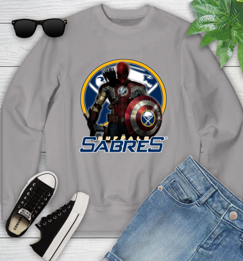 NHL Captain America Thor Spider Man Hawkeye Avengers Endgame Hockey Buffalo Sabres Youth Sweatshirt 4