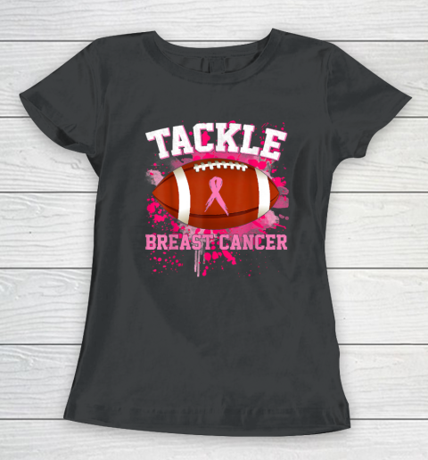 Tackle Football Pink Ribbon Breast Cancer Women's T-Shirt