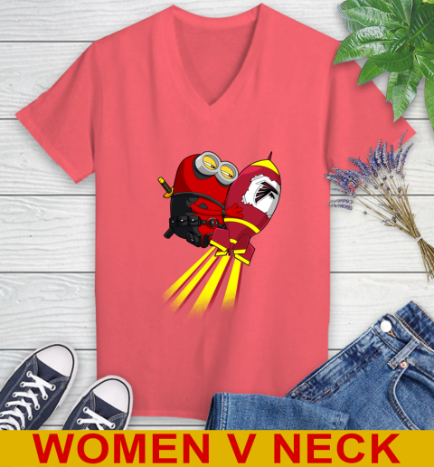 NFL Football Atlanta Falcons Deadpool Minion Marvel Shirt Women's V-Neck T-Shirt 6