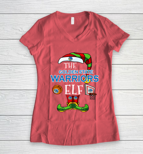 Golden State Warriors Christmas ELF Funny NBA Women's V-Neck T-Shirt 4