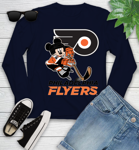 NHL Philadelphia Flyers Mickey Mouse Disney Hockey T Shirt Youth Long Sleeve 3