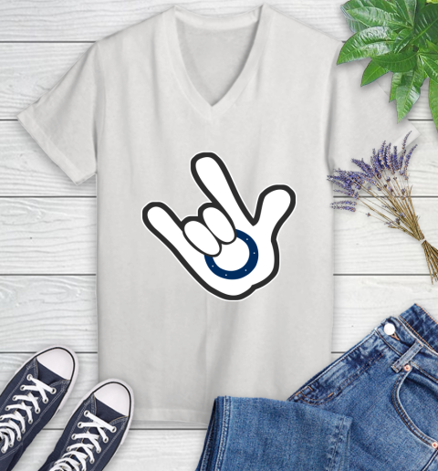 Indianapolis Colts NFL Football Mickey Rock Hand Disney Women's V-Neck T-Shirt