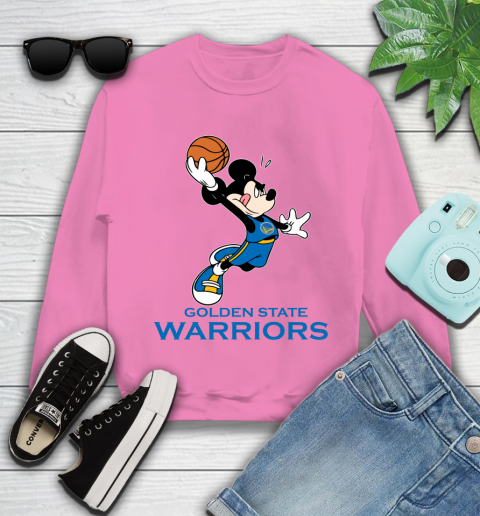NBA Basketball Golden State Warriors Cheerful Mickey Mouse Shirt Youth Sweatshirt 6